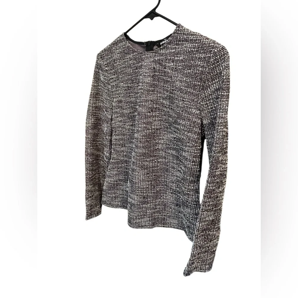 NWT Allegra K Tweed Zipper Back Long Sleeve Crew Neck Blouse - Pink/Black-Small - Picture 4 of 9